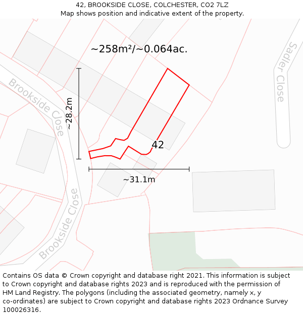 42, BROOKSIDE CLOSE, COLCHESTER, CO2 7LZ: Plot and title map