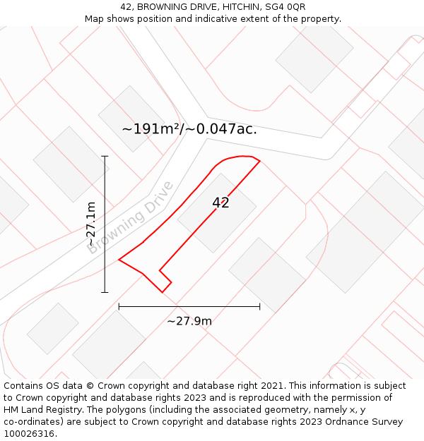 42, BROWNING DRIVE, HITCHIN, SG4 0QR: Plot and title map