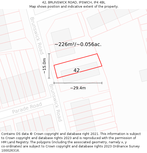 42, BRUNSWICK ROAD, IPSWICH, IP4 4BL: Plot and title map