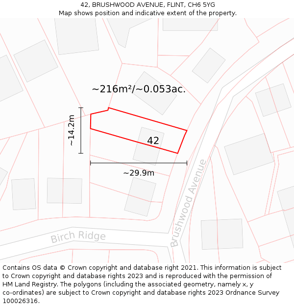 42, BRUSHWOOD AVENUE, FLINT, CH6 5YG: Plot and title map