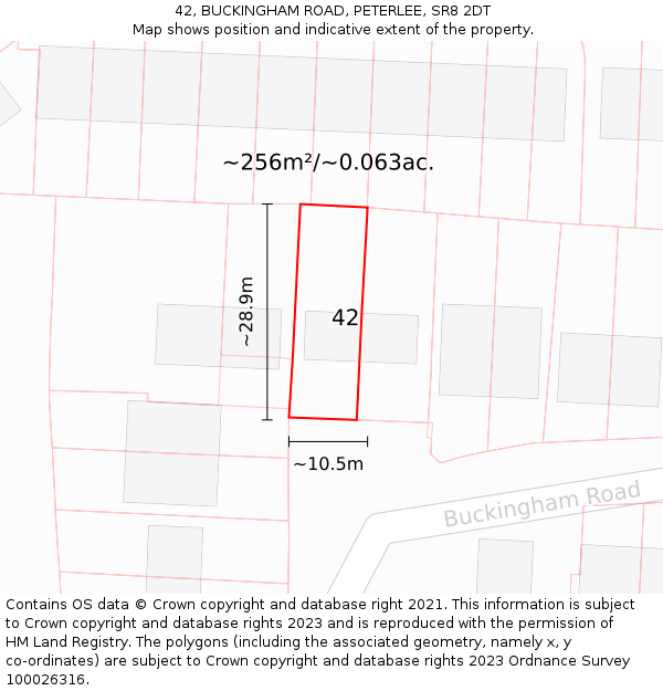 42, BUCKINGHAM ROAD, PETERLEE, SR8 2DT: Plot and title map