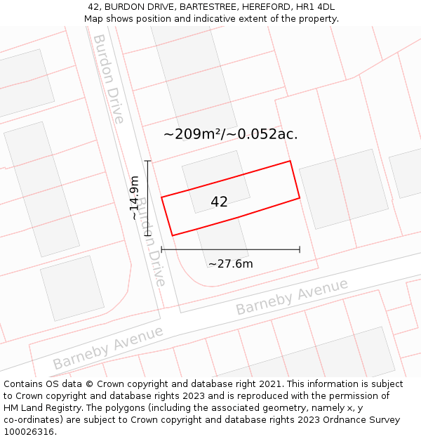 42, BURDON DRIVE, BARTESTREE, HEREFORD, HR1 4DL: Plot and title map