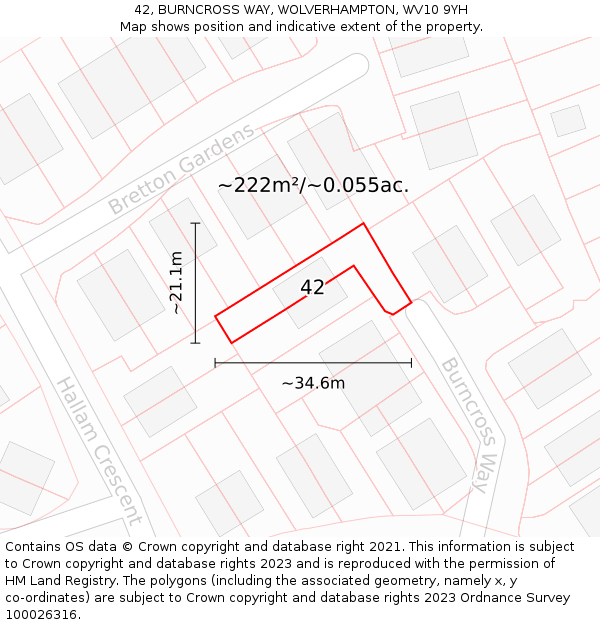 42, BURNCROSS WAY, WOLVERHAMPTON, WV10 9YH: Plot and title map