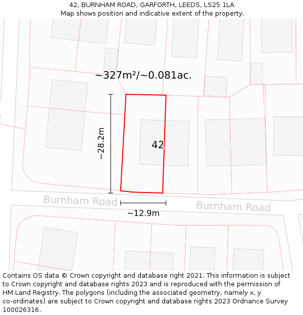 42, BURNHAM ROAD, GARFORTH, LEEDS, LS25 1LA: Plot and title map