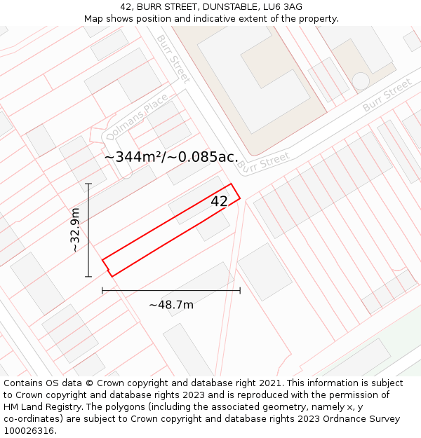 42, BURR STREET, DUNSTABLE, LU6 3AG: Plot and title map