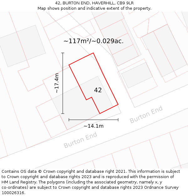 42, BURTON END, HAVERHILL, CB9 9LR: Plot and title map
