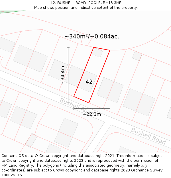 42, BUSHELL ROAD, POOLE, BH15 3HE: Plot and title map
