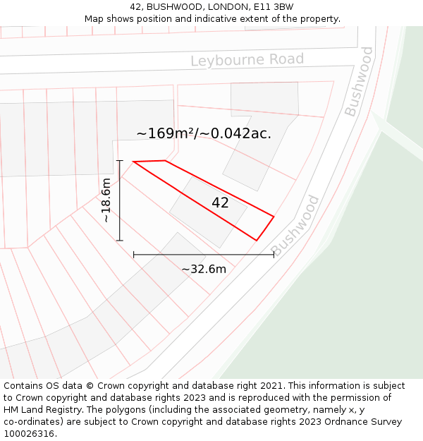 42, BUSHWOOD, LONDON, E11 3BW: Plot and title map
