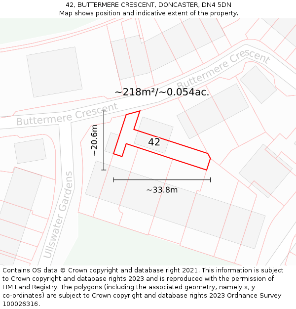 42, BUTTERMERE CRESCENT, DONCASTER, DN4 5DN: Plot and title map