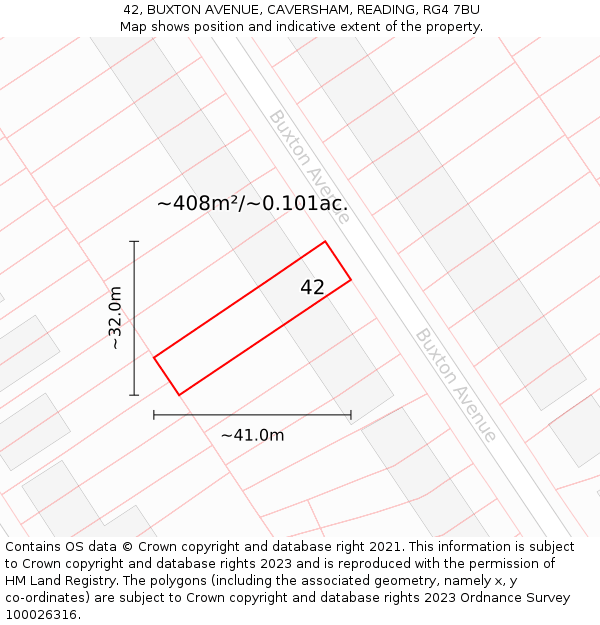 42, BUXTON AVENUE, CAVERSHAM, READING, RG4 7BU: Plot and title map