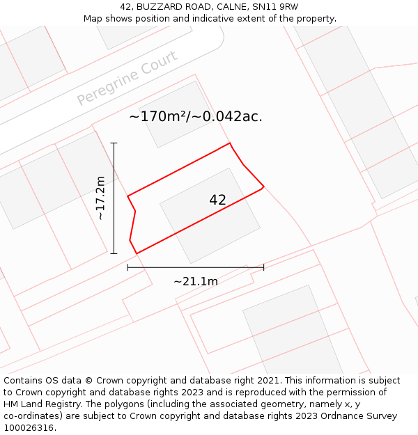 42, BUZZARD ROAD, CALNE, SN11 9RW: Plot and title map