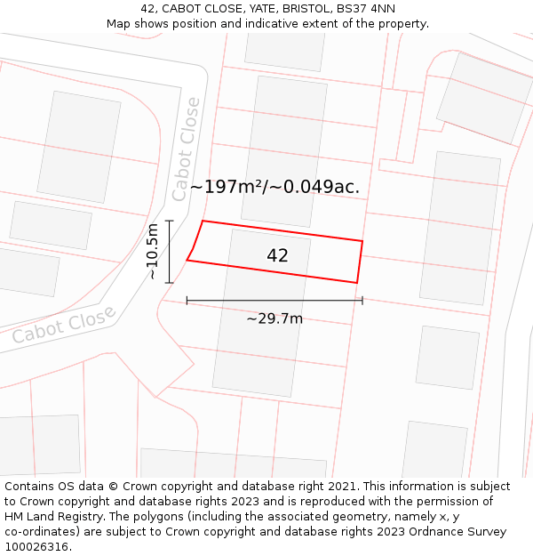 42, CABOT CLOSE, YATE, BRISTOL, BS37 4NN: Plot and title map