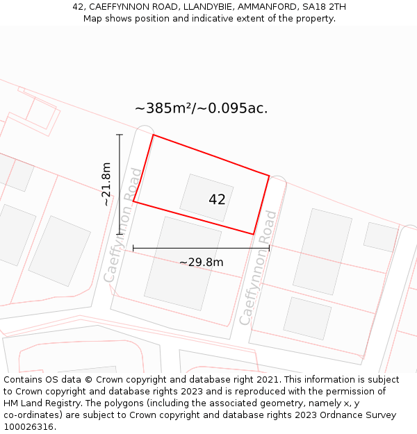 42, CAEFFYNNON ROAD, LLANDYBIE, AMMANFORD, SA18 2TH: Plot and title map