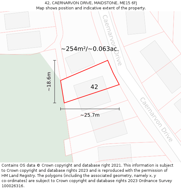 42, CAERNARVON DRIVE, MAIDSTONE, ME15 6FJ: Plot and title map