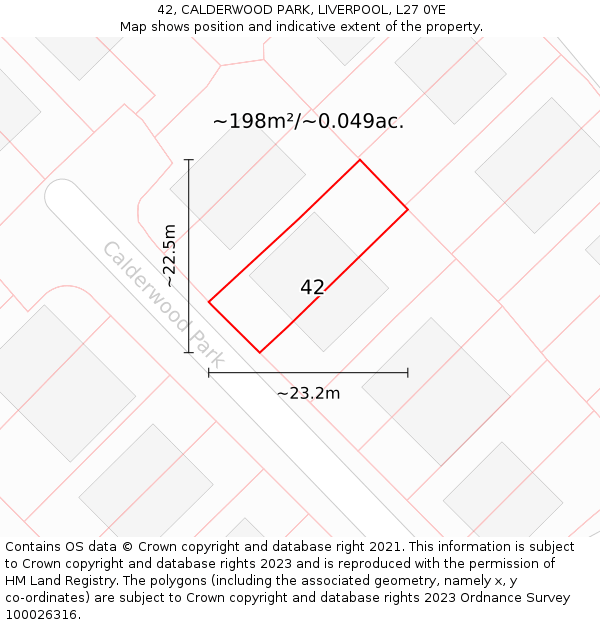 42, CALDERWOOD PARK, LIVERPOOL, L27 0YE: Plot and title map