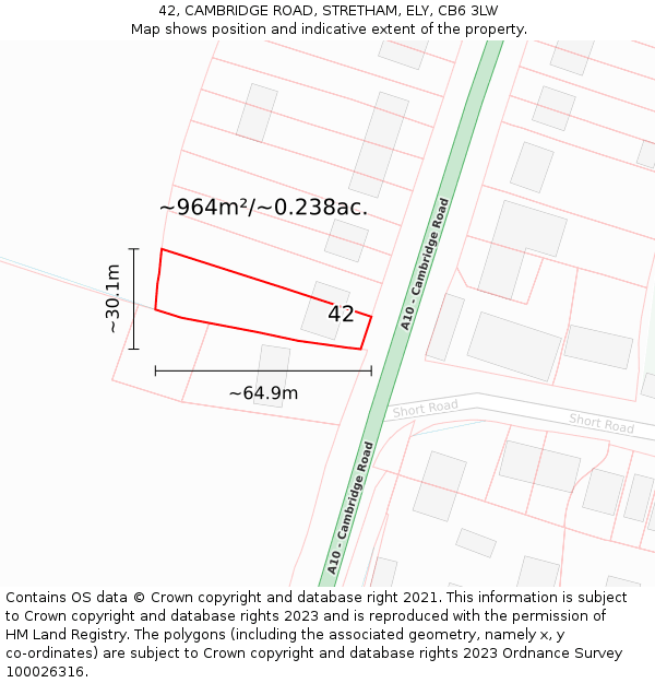 42, CAMBRIDGE ROAD, STRETHAM, ELY, CB6 3LW: Plot and title map