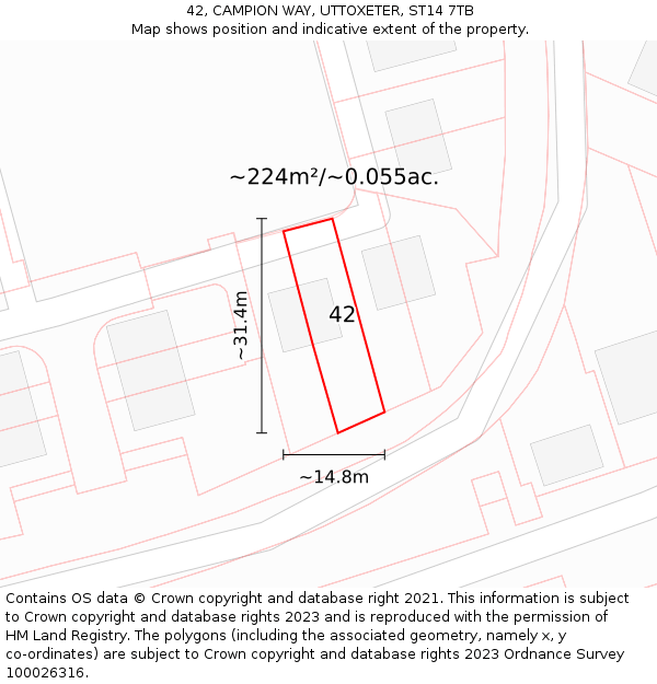 42, CAMPION WAY, UTTOXETER, ST14 7TB: Plot and title map