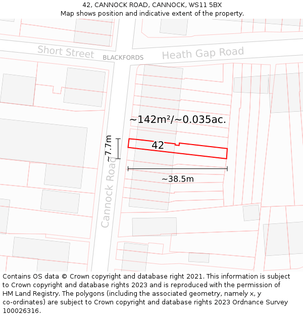 42, CANNOCK ROAD, CANNOCK, WS11 5BX: Plot and title map