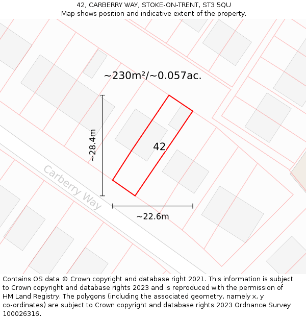 42, CARBERRY WAY, STOKE-ON-TRENT, ST3 5QU: Plot and title map