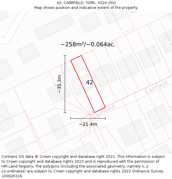 42, CARRFIELD, YORK, YO24 2SG: Plot and title map