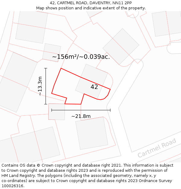 42, CARTMEL ROAD, DAVENTRY, NN11 2PP: Plot and title map