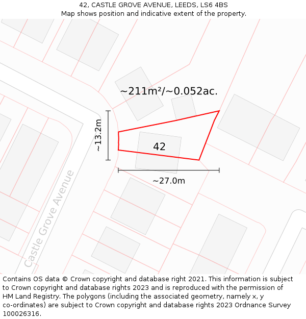 42, CASTLE GROVE AVENUE, LEEDS, LS6 4BS: Plot and title map