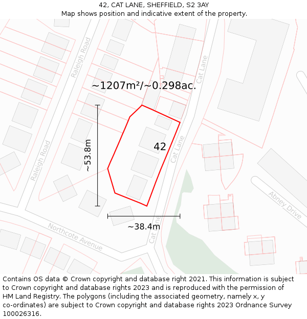 42, CAT LANE, SHEFFIELD, S2 3AY: Plot and title map