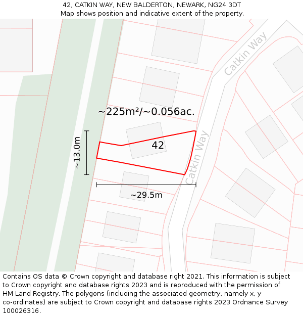 42, CATKIN WAY, NEW BALDERTON, NEWARK, NG24 3DT: Plot and title map