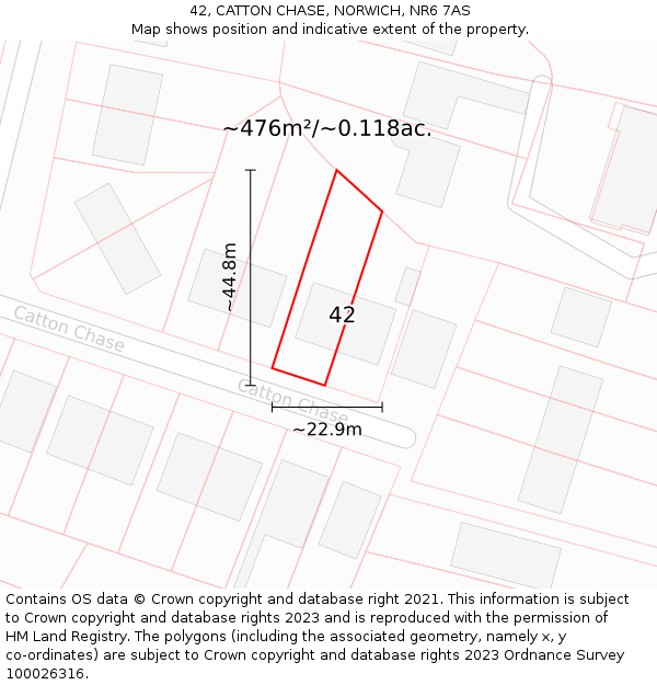 42, CATTON CHASE, NORWICH, NR6 7AS: Plot and title map