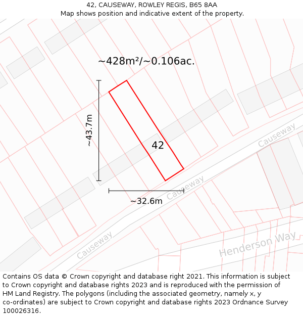 42, CAUSEWAY, ROWLEY REGIS, B65 8AA: Plot and title map