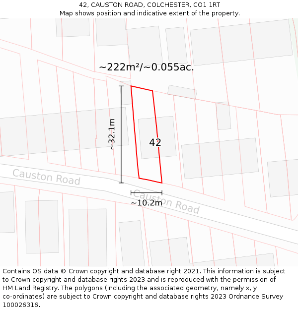 42, CAUSTON ROAD, COLCHESTER, CO1 1RT: Plot and title map