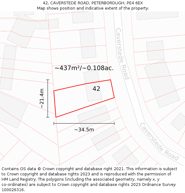 42, CAVERSTEDE ROAD, PETERBOROUGH, PE4 6EX: Plot and title map