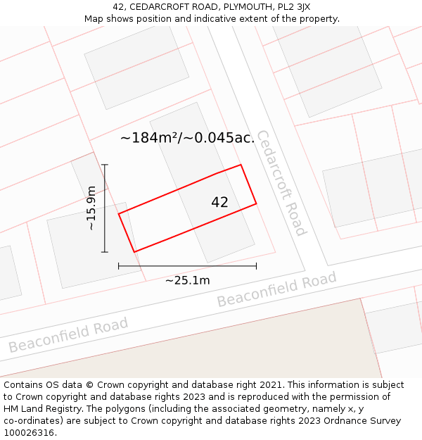 42, CEDARCROFT ROAD, PLYMOUTH, PL2 3JX: Plot and title map