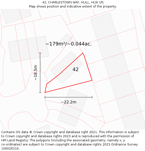 42, CHARLESTOWN WAY, HULL, HU9 1PJ: Plot and title map