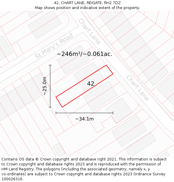 42, CHART LANE, REIGATE, RH2 7DZ: Plot and title map