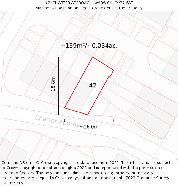 42, CHARTER APPROACH, WARWICK, CV34 6AE: Plot and title map