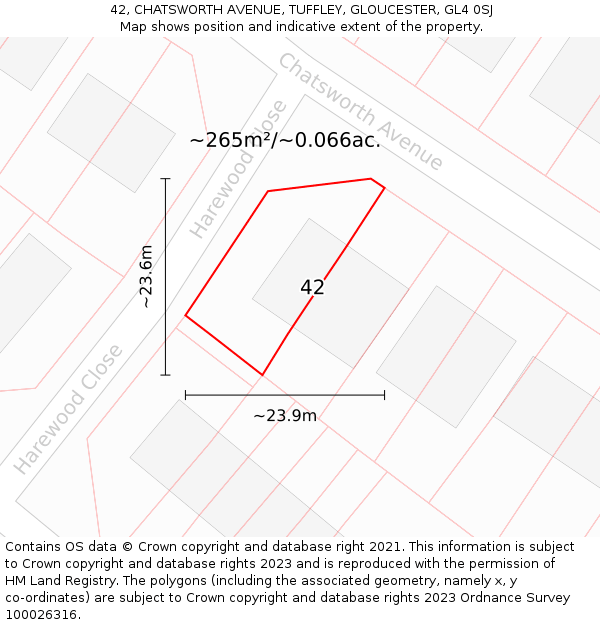 42, CHATSWORTH AVENUE, TUFFLEY, GLOUCESTER, GL4 0SJ: Plot and title map