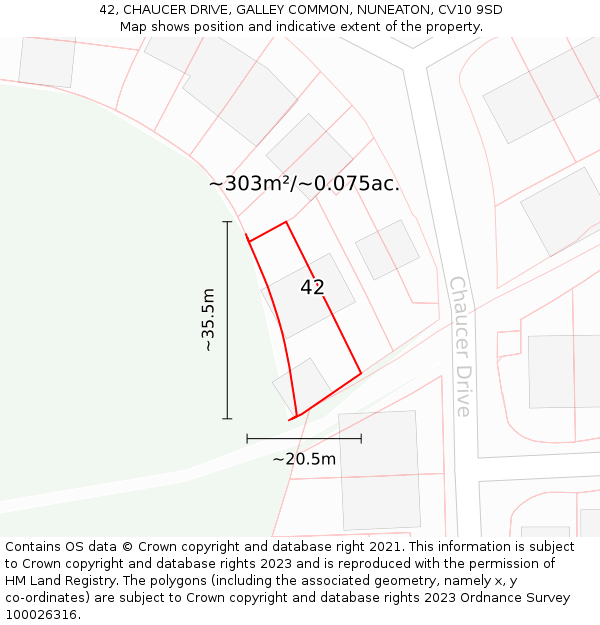 42, CHAUCER DRIVE, GALLEY COMMON, NUNEATON, CV10 9SD: Plot and title map