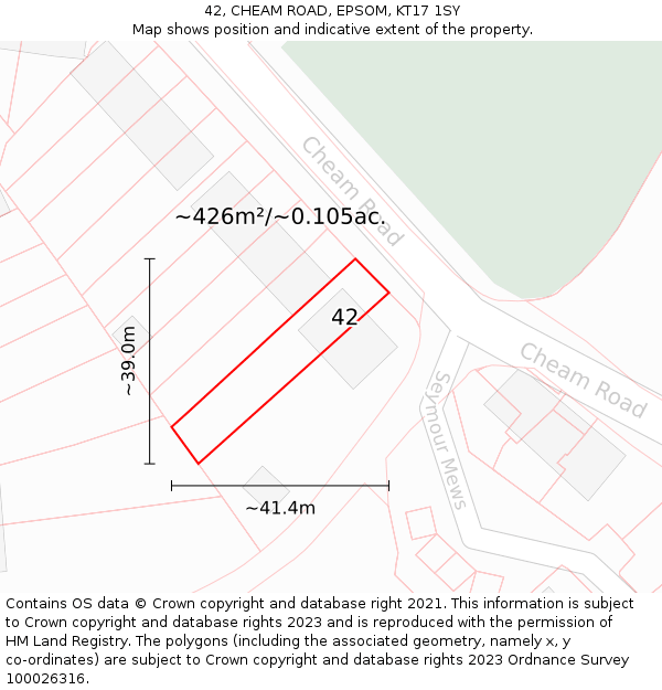 42, CHEAM ROAD, EPSOM, KT17 1SY: Plot and title map