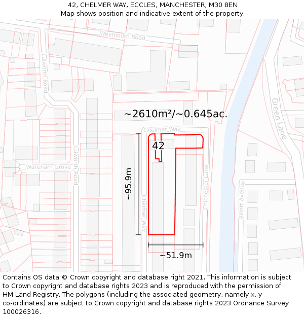 42, CHELMER WAY, ECCLES, MANCHESTER, M30 8EN: Plot and title map