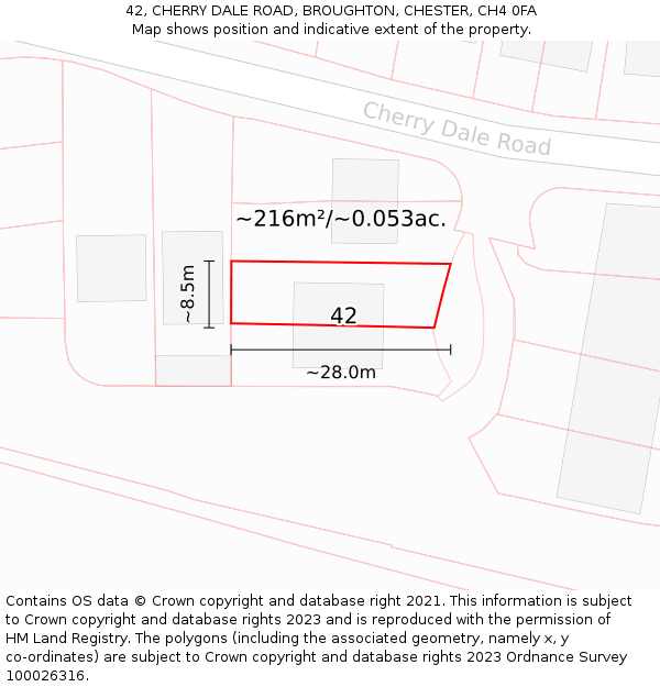 42, CHERRY DALE ROAD, BROUGHTON, CHESTER, CH4 0FA: Plot and title map