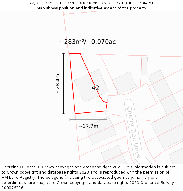 42, CHERRY TREE DRIVE, DUCKMANTON, CHESTERFIELD, S44 5JL: Plot and title map