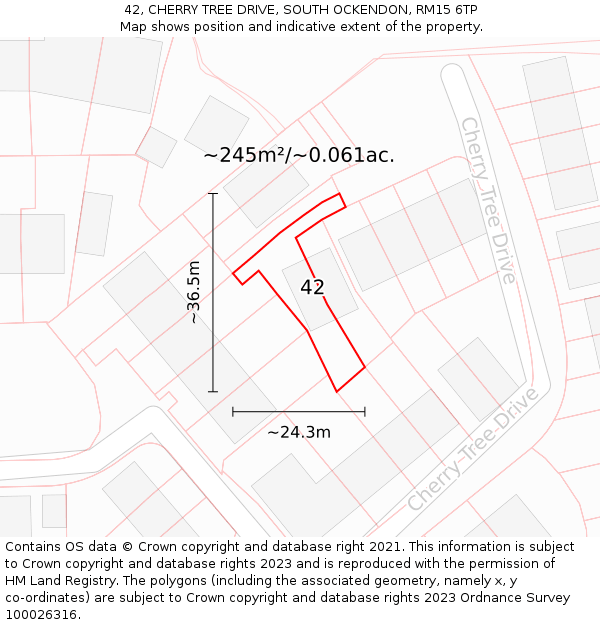42, CHERRY TREE DRIVE, SOUTH OCKENDON, RM15 6TP: Plot and title map