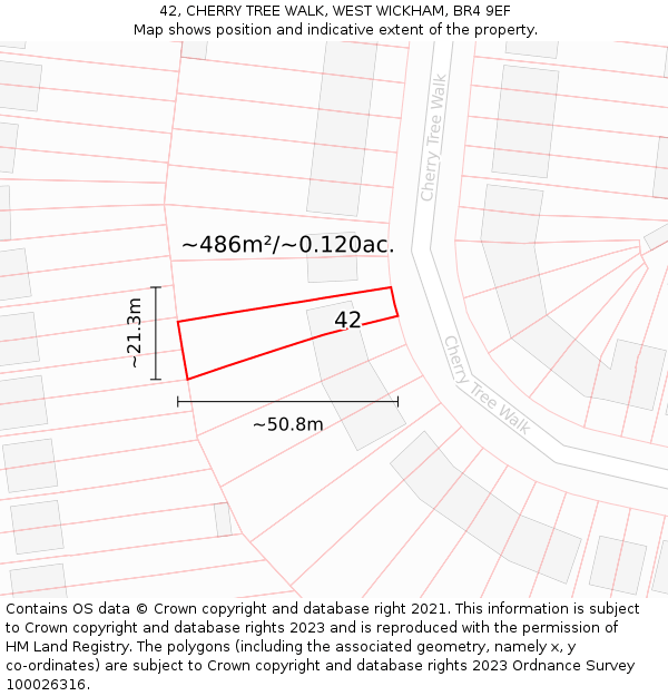 42, CHERRY TREE WALK, WEST WICKHAM, BR4 9EF: Plot and title map