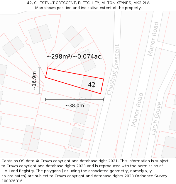 42, CHESTNUT CRESCENT, BLETCHLEY, MILTON KEYNES, MK2 2LA: Plot and title map