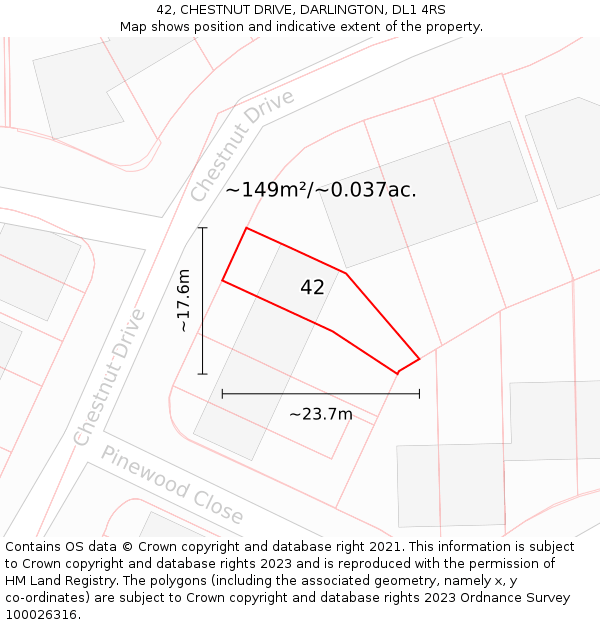 42, CHESTNUT DRIVE, DARLINGTON, DL1 4RS: Plot and title map