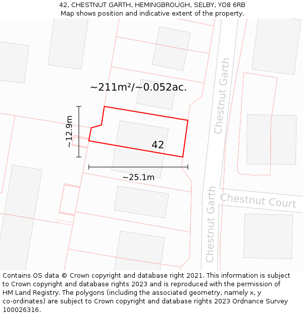42, CHESTNUT GARTH, HEMINGBROUGH, SELBY, YO8 6RB: Plot and title map