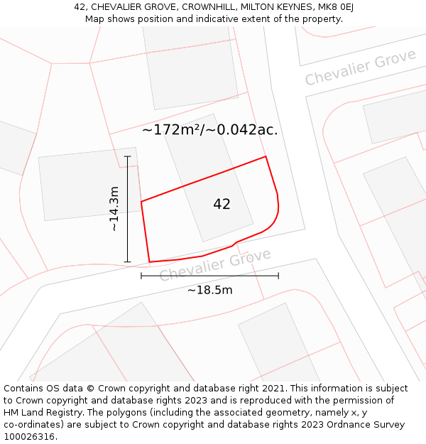 42, CHEVALIER GROVE, CROWNHILL, MILTON KEYNES, MK8 0EJ: Plot and title map