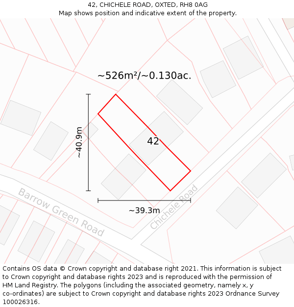 42, CHICHELE ROAD, OXTED, RH8 0AG: Plot and title map