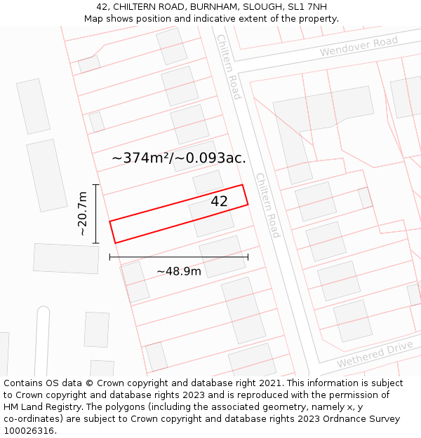 42, CHILTERN ROAD, BURNHAM, SLOUGH, SL1 7NH: Plot and title map